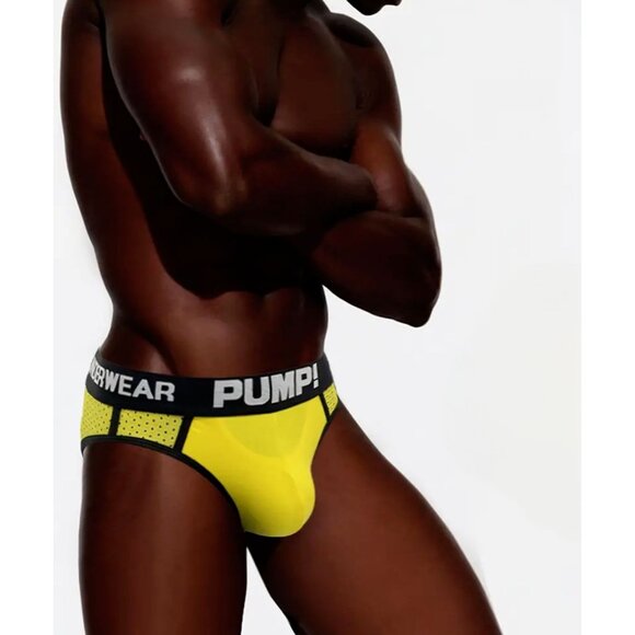 Pump! Mens Yellow Mesh Brief Underwear Size L Sexy Jock Fast Shipping - Picture 6 of 7